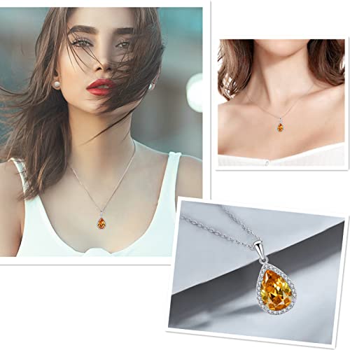 VONSSY Classic Oval Pendant Gemstone Necklace | Crystal Ruby Waterdrop Birthstone Teardrop Emerald Sapphire Necklace | 18K Platinum Plated Chain (Dia White)