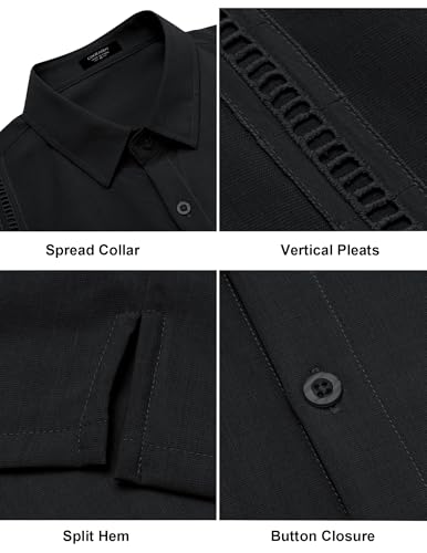 COOFANDY Men's Guayabera Premium Lightweight Embroidered Pleated Cuban Shirt Mexico Style Pink