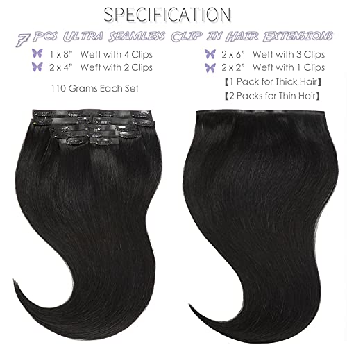 Lacer Real Hair Extensions Clip in Human Hair P#1B/30 Natural Black Mixed Auburn Brown 7Pcs Clip in Hair Extensions Real Human Hair 14 Inch 120g