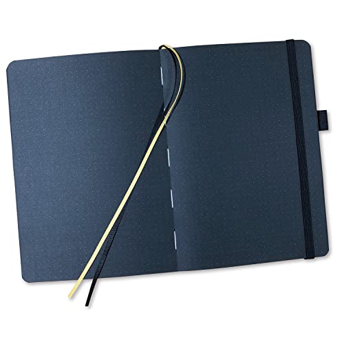 BUKE Dotted Journal - Dot Grid Notebook - 150gsm No Bleed Black Paper - 160 Black Pages - For Women and Men - A5 PU Leather Hardcover 5.75" x 8.5" and Gift Box (BKB-1)