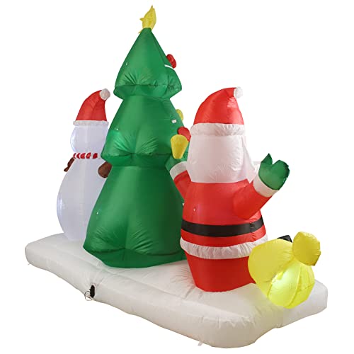 7FT Long Inflatable Christmas Yard Decoration Set with Snowman and Santa Outdoor Indoor Blow-Up Xmas Decor with LED Lights for Patio Lawn