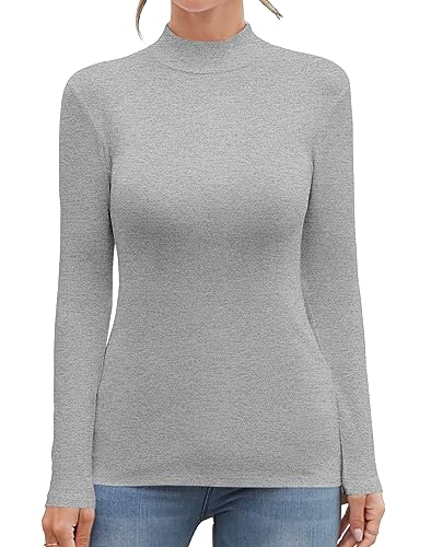 MANGDIUP Women's Mock Turtleneck Long Sleeve Sleeveless Tops Basic Slim T-Shirts(Long Sleeves Navy Blue-XXL)