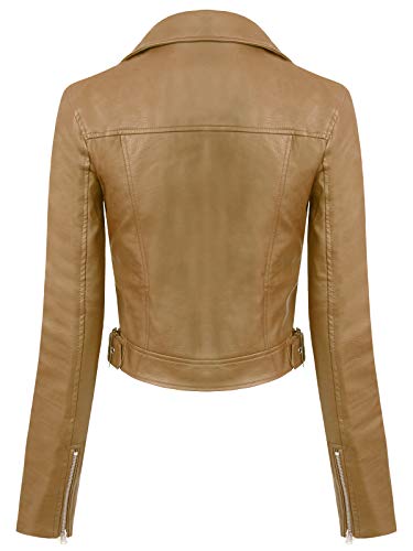 Design by Olivia Women's Long Sleeve Zipper Closure Moto Biker Faux Leather Jacket Pink M