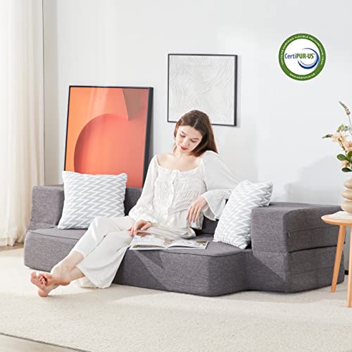 Lazyzizi Floor Sofa Bed, Convertible Sleeper Lounge Couch Folding Mattress with 2 Pillows & Washable Cover for Living Room, Guest, Playroom 8inches Twin