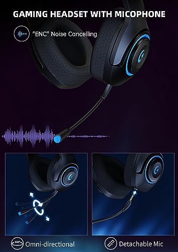 KAPEYDESI Wireless Gaming Headset, 2.4GHz USB Gaming Headphones for PS5, PS4,Switch,PC,Mac with Bluetooth 5.2, 40H Battery, ENC Noise Canceling Microphone, 3.5mm Wired Jack for Xbox Series (Black)