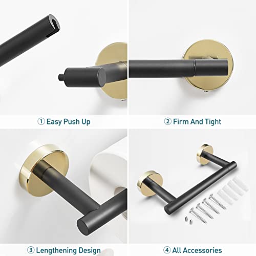 POKIM Toilet Paper Holder Matte Black and Gold, Metal Bathroom Rotating Paper Roll on Wall Mounted with Lock, SUS 304 Stainless Steel Mix Color Toilet TP Large Mega Roll Holder Classic
