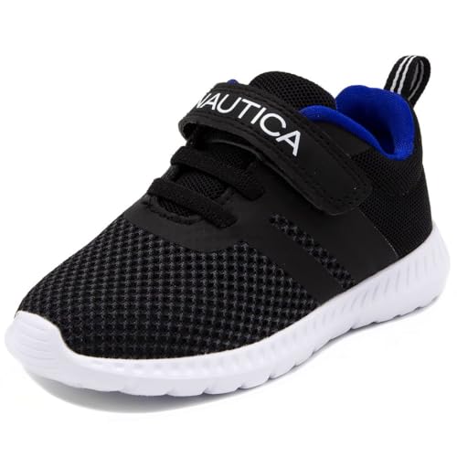 Nautica Kids Girls Fashion Sneaker Running Shoe Strap-Towhee Girls-Black/Pink-6