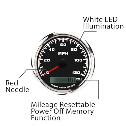 MOTOR METER RACING EVO Series Digital 6 Gauge Set - Blue Red White Green Switchable LED - 3-3/8" 85mm GPS Speedometer & Tachometer - 2-1/16" 52mm Voltage, Fuel Level, Water Temperature & Oil Pressure