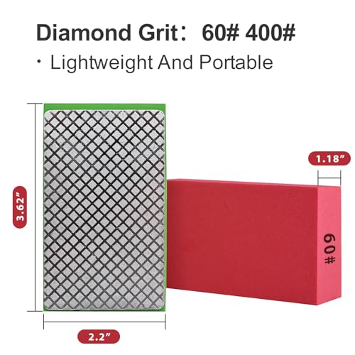 EGOFIX 2pcs Diamond Hand Polishing Pads Foam Backing Sanding Blocks, Diamond Polishing Pads for Ceramic Tile Glass Wood Marble Grinding, Diamond Sanding Pads 60#,400#