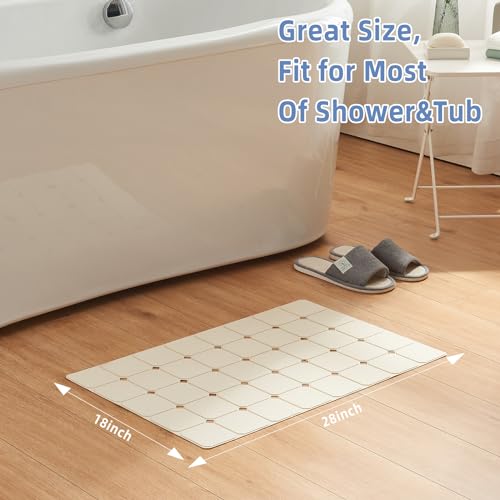 Bathtub Mat Non Slip Silicone Soft Odorless Bath Mat with Mini Suction Cups Bath Tub Mat Non Slip Shower Mat Non Slip Foldable Machine Washable with Bathroom Floor Mat 18 X 28 Beige