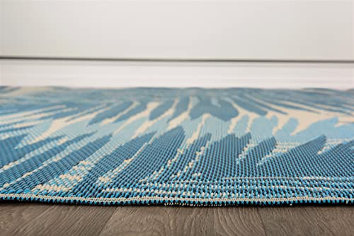 Rugshop Tropical Floral Reversible Crease-Free Waterproof Premium Recycled Plastic Outdoor Rugs for Patio,Backyard,RV,Deck,Picnic,Trailer,Beach,Camping Blue 3' x 5'