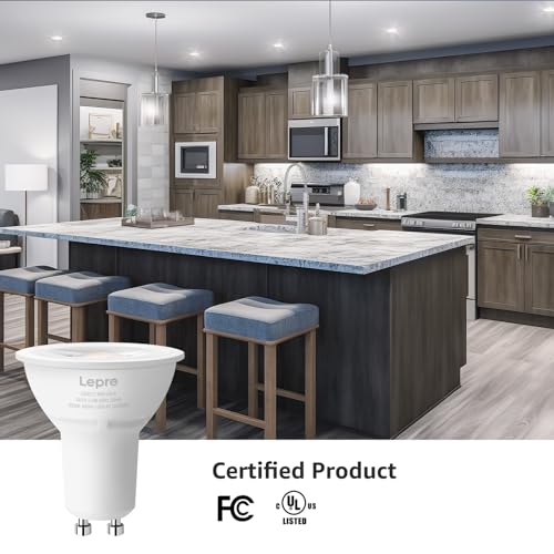 Lepro GU10 LED Bulb Dimmable, 50W Halogen Equivalent Light Bulbs, 5.5W 3000K Soft Warm Light Replacement for Recessed Track Lighting,40°Spotlight for Kitchen Range Hood Living Room & Bedroom, 6 Pack