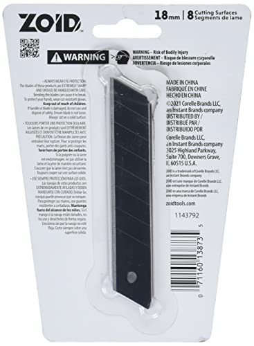 Zoid 18mm Snap Knife Black Blade Refill 5 Pack, Sharp Carbon Steel Snap Blades for at Home and Project Cutting, Blades for Box Cutter, Utility Knife Blades, Storage Case Included