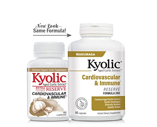 Kyolic Aged Garlic Extract Formula 200, Cardiovascular & Immune, Reserve 60 Capsules (Packaging May Vary)
