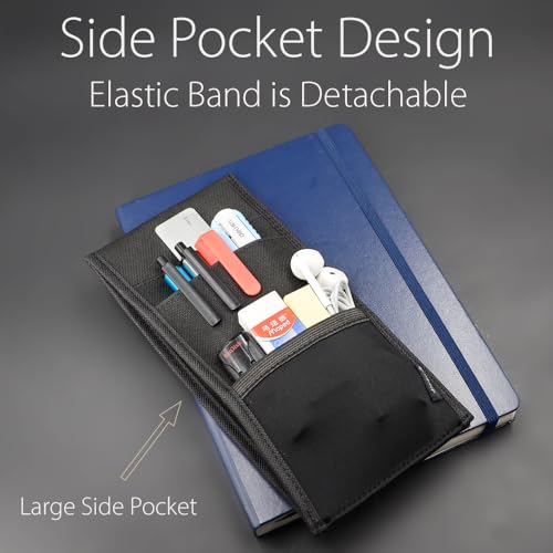 Adjustable Elastic Band Pen Holder, Velcro Pencil Holder, Pen Sleeve Case for Hard Cover Journals, Planners, Notebooks, Books, Binders, Fits Regular & Large Notebooks, Accessory Pocket, Detachable.