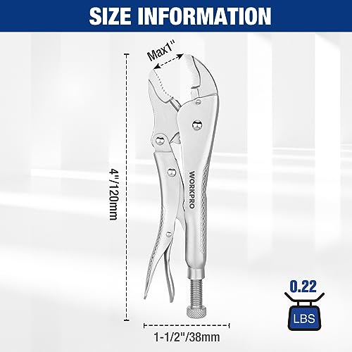 WORKPRO Locking Pliers, 4-inch Curved Jaw Vice Grips pliers, Chromium-Vanadium Steel Locking Pliers with Wire Cutter, Locking Adjustable Vise Grips for Clamping Twisting Welding