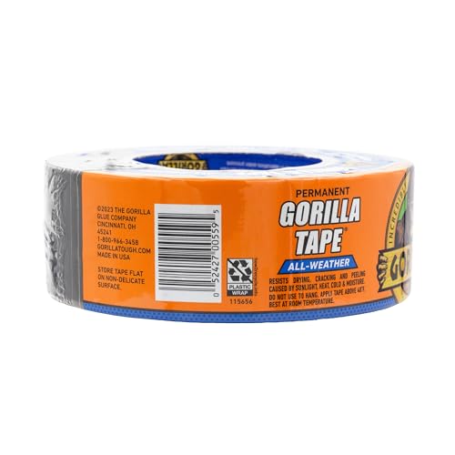 Gorilla All Weather Duct Tape, Black, 1.88" x 25 yd (Pack of 1) - UV and Temperature Resistant Waterproof Tape for Outdoor Repairs