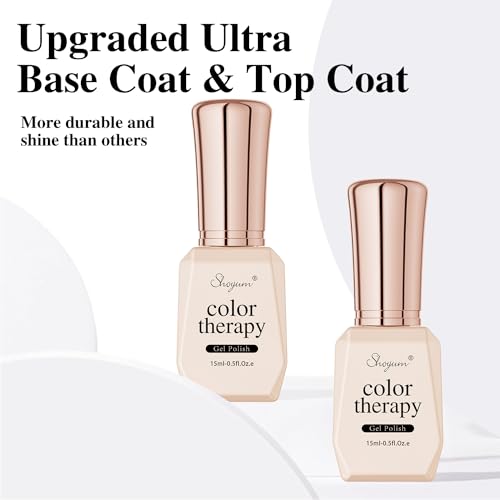 SHOYUM 2 Pcs 15ml No Wipe Gel Top Coat and Base Coat Set - Shine Finish and Long Lasting, Soak Off LED Nail Lamp Gel Base Top Coat Finish Nail Art Design Manicure Gifts for Women