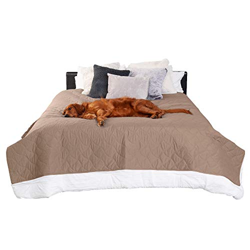 Furhaven Waterproof & Non-Slip King Size Mattress Cover Protector for Dogs & Cats, Washable, For Beds, Couches, & Car Seats - Quilted Twill Blanket Mattress Cover - Brownstone, Jumbo/King Size