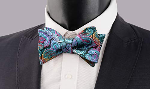 Alizeal Mens Paisley Jacquard Self-Tie Bow Tie Pocket Square Set (Plum Purple)