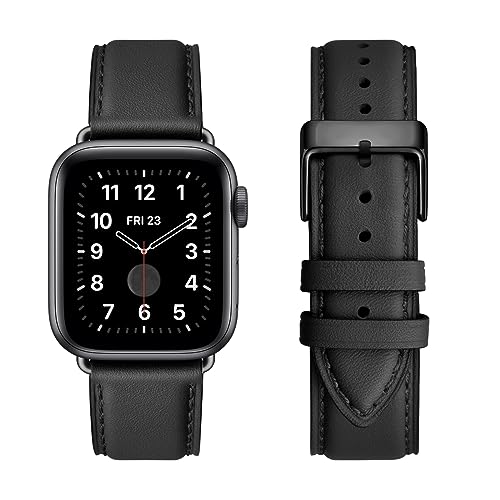 OMIU Square Bands Compatible with Apple Watch Band 38mm 40mm 41mm 42mm 44mm 45mm 49mm, Genuine Leather Wristband Starp for iWatch SE Series 9 8 7 6 5 4 3 2 1 Ultra for Women Men(Dark Blue/Black)