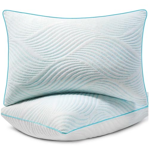 Smilereve Pillows Standard Size Set of 2 Cooling Memory Foam Pillows for Sleeping Adjustable Firm Pillow for Back and Side Sleeper