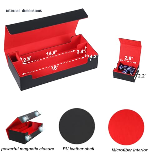 MTG Deck Box With Dice tray and playmat case and 3 card stoppers,Large Card Deck Box Fits 820+ Double Sleeved Cards or 200 toploaders,TCG Card Storage Box 5 in 1(Black&Red)