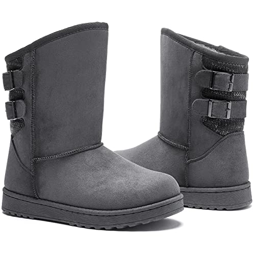 FRACORA Womens Winter Snow Boots Fur Lined Boots Winter Warm Mid Calf Boots for Women(Grey,US6)