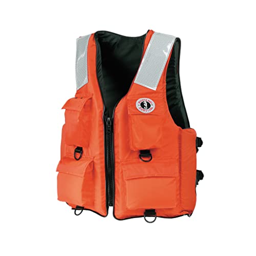MUSTANG SURVIVAL - Classic Industrial Vest with 4 Pockets & Solas Reflective Tape (Orange - S) - USCG Approved, D-Rings, Solas reflectivity, 4 Pockets