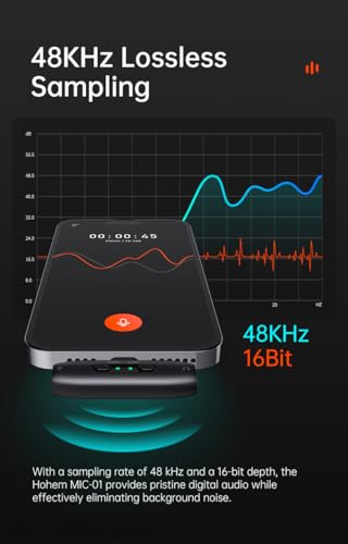 hohem MIC-01 Wireless Lavalier Lapel Microphone for iPhone iPad, MFi Certified, Remote Contro,100m(328ft),7.5-Hour Recording Plug-Play Microphone for Record Vlogs, Live Stream(1 TX + 1 RX)