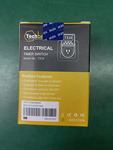 Techbee Digital Infinite Repeat Cycle Intermittent Timer Plug for Electrical Outlet, 24 Hour Programmable Indoor Timed Power Switch with Countdown Delay On and Off (120V, 15A), 1 pack