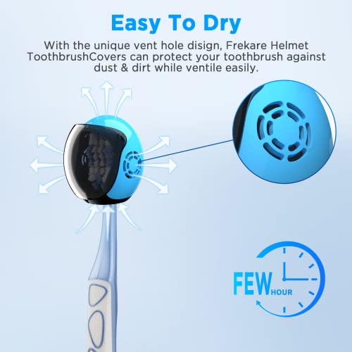 Frekare Helmet Toothbrush Covers Caps, Fits Most Manual and Electric Toothbrushes, 4 Count (Black, Grey, Green, Yellow)