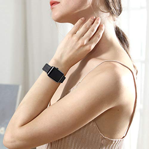 POWER PRIMACY Leather Bands Compatible with Apple Watch Band 38mm 40mm 41mm 42mm 44mm 45mm 49mm, Genuine Leather Strap Compatible for Women Men iWatch SE Ultra Series 9 8 7 6 5 4 3 (Coffee/Rosegold)