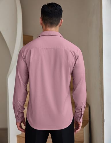 COOFANDY Men's Dress Shirt Classic Fit Button Up Shirts Long Sleeve Stretch Wrinkle-Free Shirt Pink