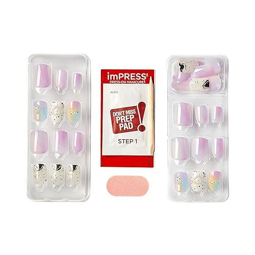 KISS imPRESS No Glue Mani Press On Nails, Color, 'Baby why so Blue', Blue, Short Size, Squoval Shape, Includes 30 Nails, Prep Pad, Instructions Sheet, 1 Manicure Stick, 1 Mini File