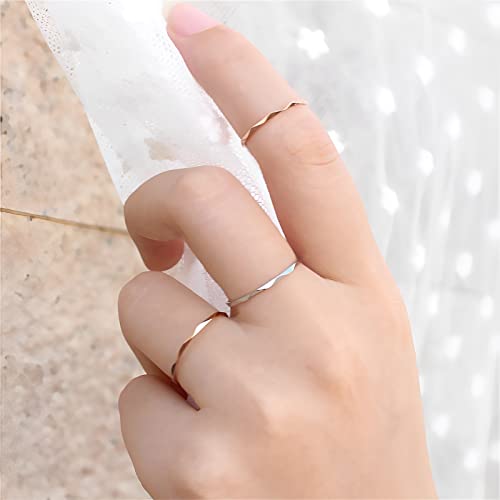 MRENITE 1mm Solid 10kt White Gold Dainty Plain Wedding Band Ring for Women Thin Stackable Ring in White Gold Size 10