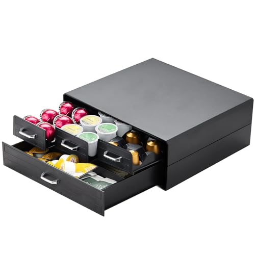 K Cup Holder Drawer 66/88 Pods Capacity, Four Drawers Design for Nespresso Pods Holder, Coffee Pod Holder Compatible With Keurig Pod Organizer&Nespresso/K-Cup/Vertuo Pod Holder, Black