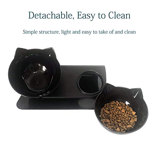 Luck Dawn Double Elevated Cat Bowls with Raised Stand, 15 Tilted cat Bowl Design Neck Guard Stand Raised Pet Food Water Feeder Bowl for Cats or Small Dogs