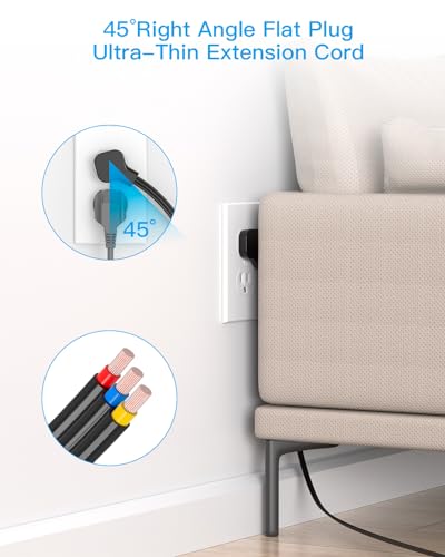 Cruise Ship Essentials, Flat Plug Extension Cord, Power Strip with 6 Outlets 3 USB Ports(2 USB C), 5ft Outlet Extender with Wall Mount No Surge Protector for College Dorm Room Travel Essentials