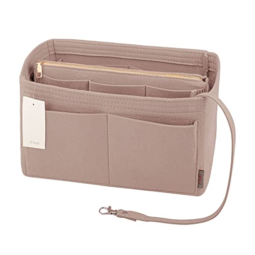 ZTUJO Purse Organizer Insert, Felt Bag Organizer with Metal Zipper, Handbag & Tote Shaper, For Speedy Neverfull Tote, 7 Sizes (X-Large, Coffee and Beige)