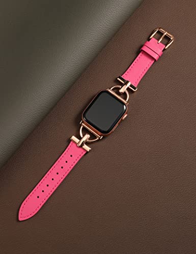 Wearlizer Leather Band Compatible with Apple Watch Bands Women 42mm 44mm 45mm 46mm 49mm Ultra 2, Dressy Fancy Leather Strap D-Shape Metal Buckle for iWatch Bands Series 10 9 8 SE 7 6 5 4 3 2 1
