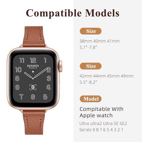 WJK Compatible with Apple Watch Bands for Women 40mm 41mm 44mm 45mm 38mm SE 49mm 42mm, Slim Leather Band for iWatch Bands for Women Compatible with Apple Watch Ultra 2 Band Series 9 8 7 6 5 4 3 2 1