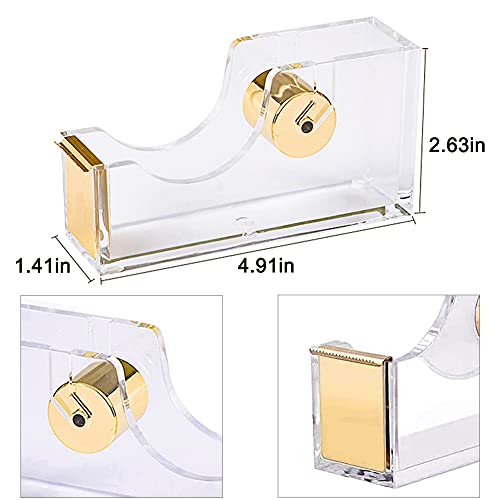 Acrylic Gold Tape Dispenser Gold Desktop Stapler, Acrylic Office Supplies Includes Staple Remover, Tape, 1000pcs Staples Desk Accessory Kit, Cute Office Stapler Set for Modern Design Office Desktop