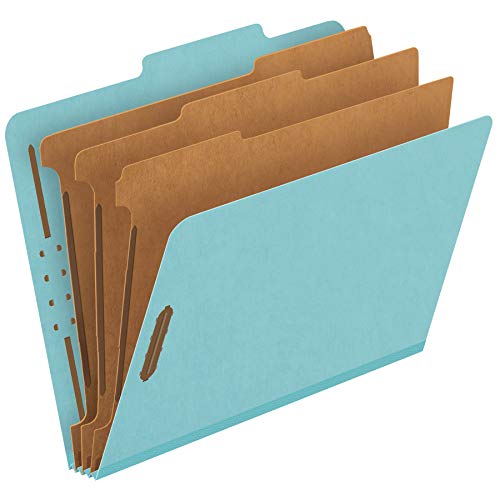 Pendaflex Pressboard Classification File Folders, 3 Dividers, 2" Embedded Fasteners, 2/5 Tab Cut, Letter Size, Light Blue, Box of 10 (24094), Specialty