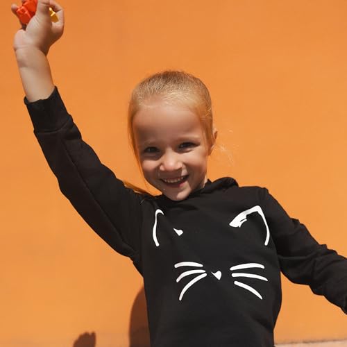 PATPAT Girl's Cute Cat Ear Hoodies Long Sleeve Causal Plain Hoodie Sweatshirt Shirt 5-6 Years Black