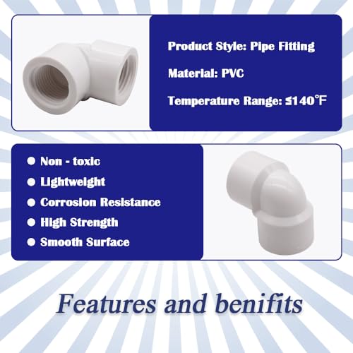 HayEastdor 10PCS 1/2 Inch Female to Female Threaded 90°Elbow PVC Pipe Fittings 1/2" Double Female Thread Coupling Pipe Adapter Connectors for Pipe Connecting HE044-1/2