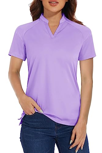 MAGCOMSEN Women Golf Shirt Short Sleeve Uv Sun Protection V Neck Tennis Tops Moisture Wicking Polo Shirts Mint Green XL
