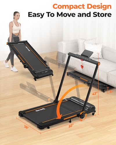 YUEJIQI Walking Pad with Incline, 3.5HP Foldable Treadmill for Home Office Small Space, Portable Walking Treadmill Under Desk 300 Lbs with 12 Preset PROG, LED Display, Speaker and Phone Holder