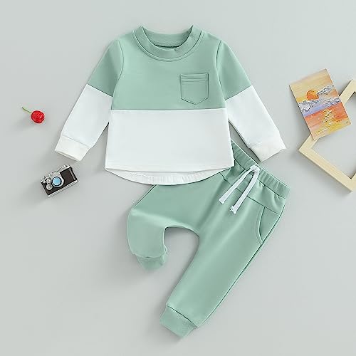 kacubwyy Toddler Baby Boy Outfits Long Sleeve Pocket Pull On Sweatshirt Solid Pants Infant Fall Winter Clothes Set