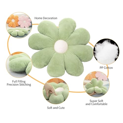 Flower Pillow Decorative Pillows Soft Daisy Pillow 17.7In Flower Shaped Pillow Floor Seating Custion for Reading, Couch and Room Dector (45CM/Beige)